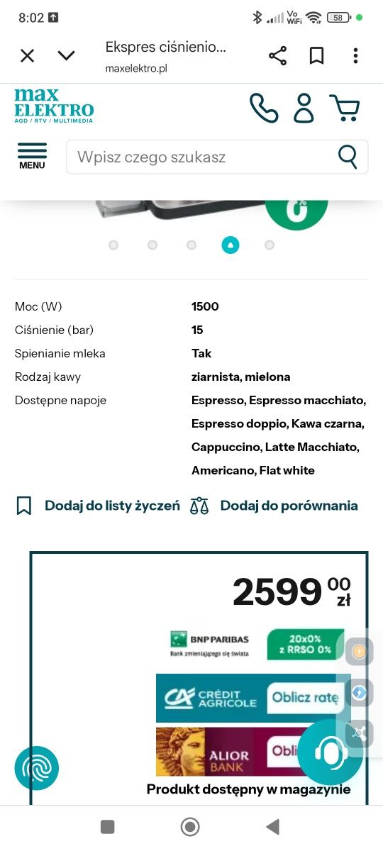 Ekspres ciśnieniowy do kawy