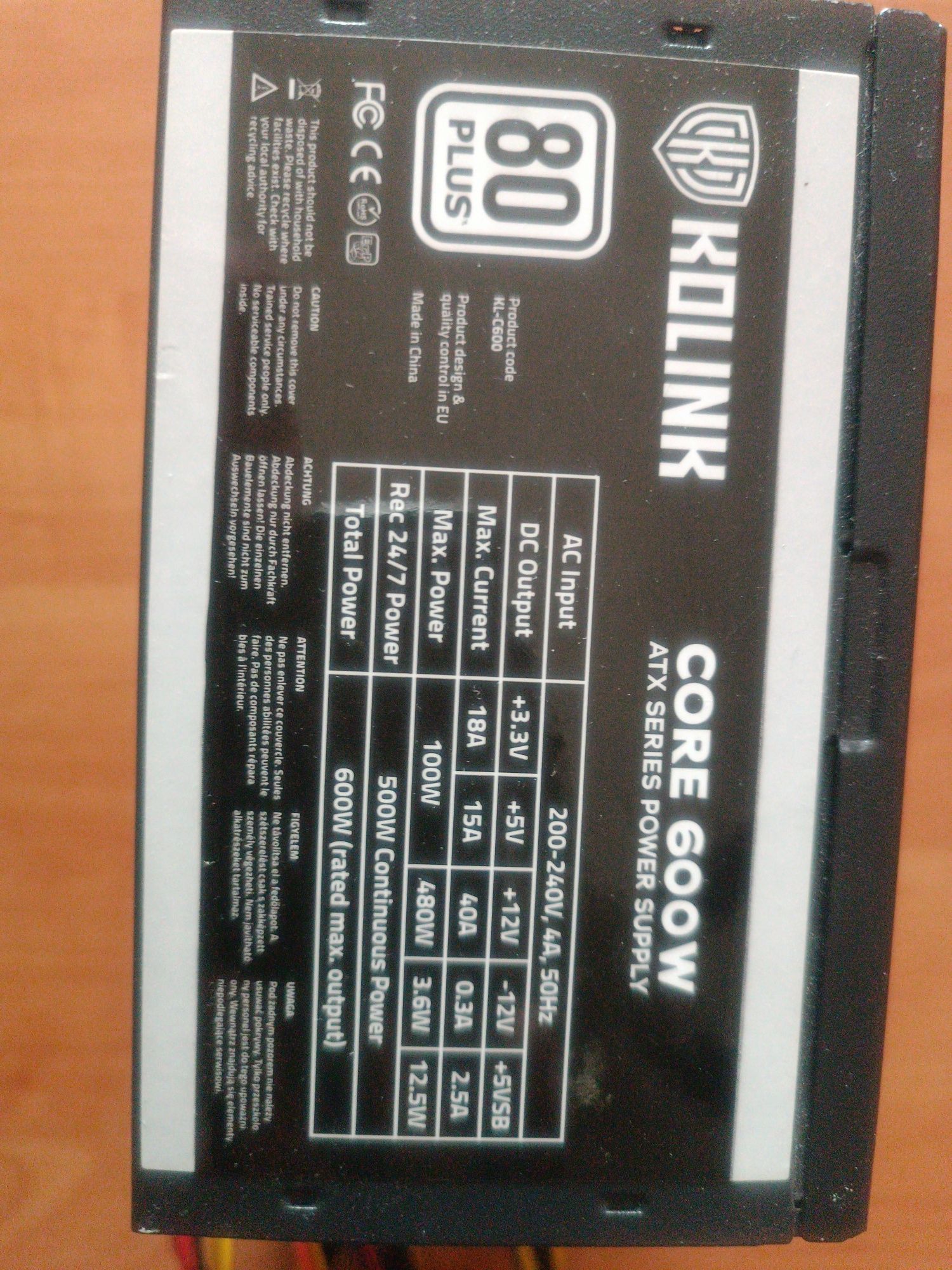 Zasilacz 600W Kolink 80plus