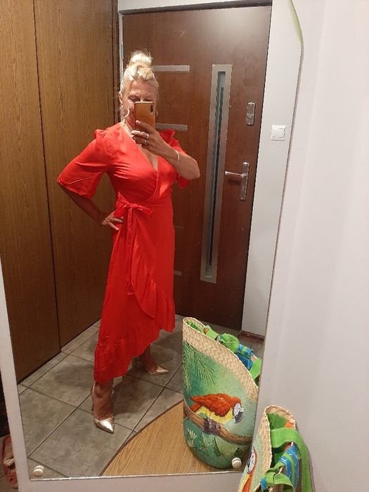 Plażowa- letnia sukienka flamenco,NEXT,rozm..14, nowa z metką,wiskoza