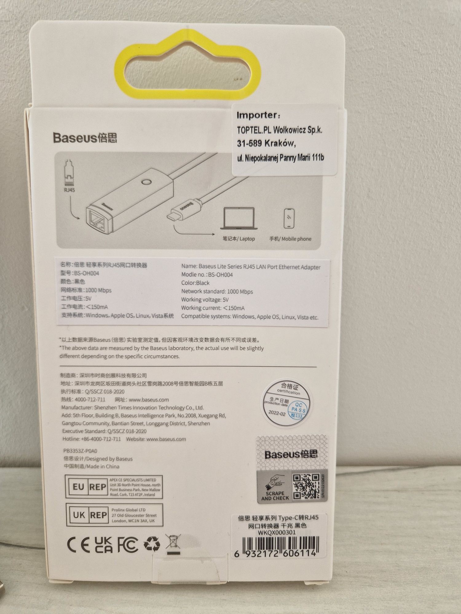 Baseus Adapter Lite Series - USB na RJ45 - 1000 Mbps biały