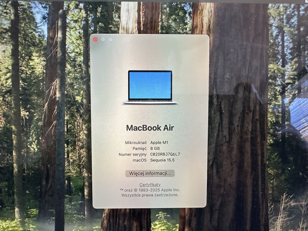 MacBook Air M1 (2020) 8GB RAM, 256GB, srebrny + pudełko i ładowarka