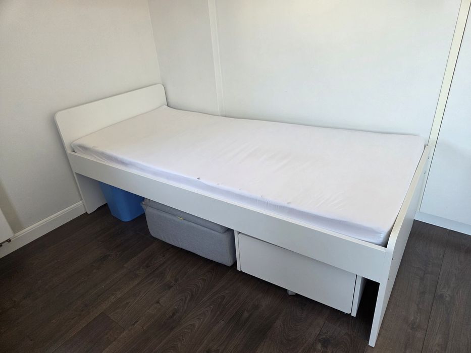 ŁÓŻKO IKEA SLAKT 90×200 cm rama łóżka i 2 pojemniki do przechowywania