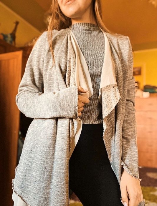Lejący sweter kardigan szary made in italy xs/s/m