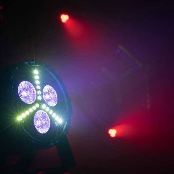 Reflektor PAR LED 3x4 W RGBW + 18 LED Stroboskop Mix kolorów DMX Pilot