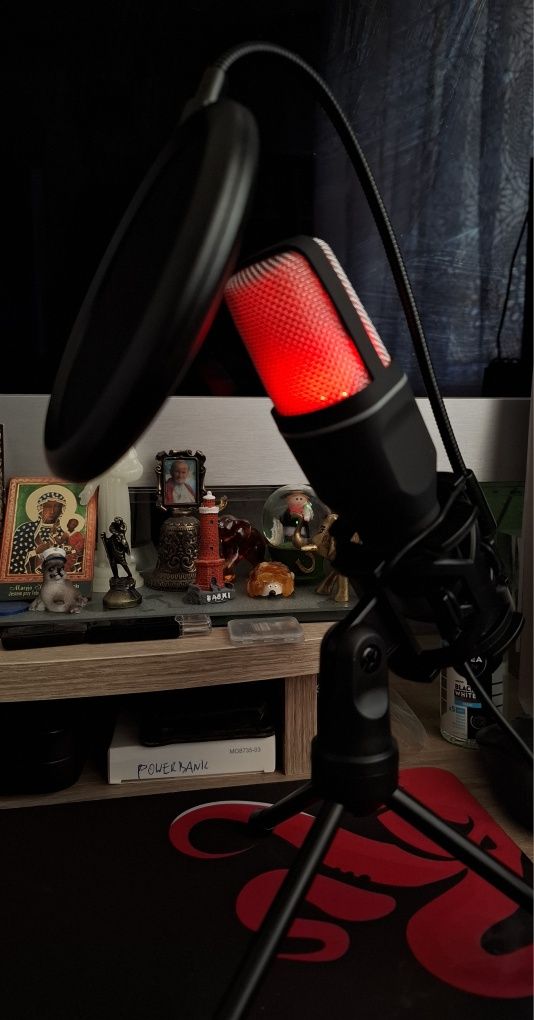 Mikrofon RGB pojemnościowy do PC na USB gamingowy podcast statyw