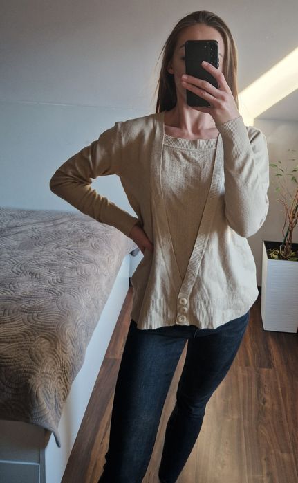 Beżowy sweter Cotton Light z wełną, rozmiar L/XL, modny