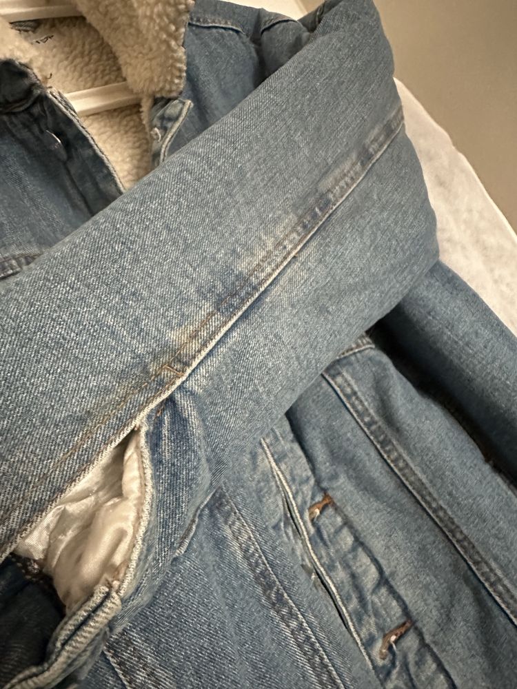 Zimowa kurtka jeansowa z kożuszkiem gruba ciepla jeans kozuch
