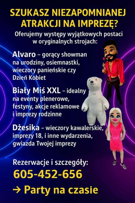 Alvaro Dżejms Dżesika żywe maskotki striptizerów, fotobudka 360