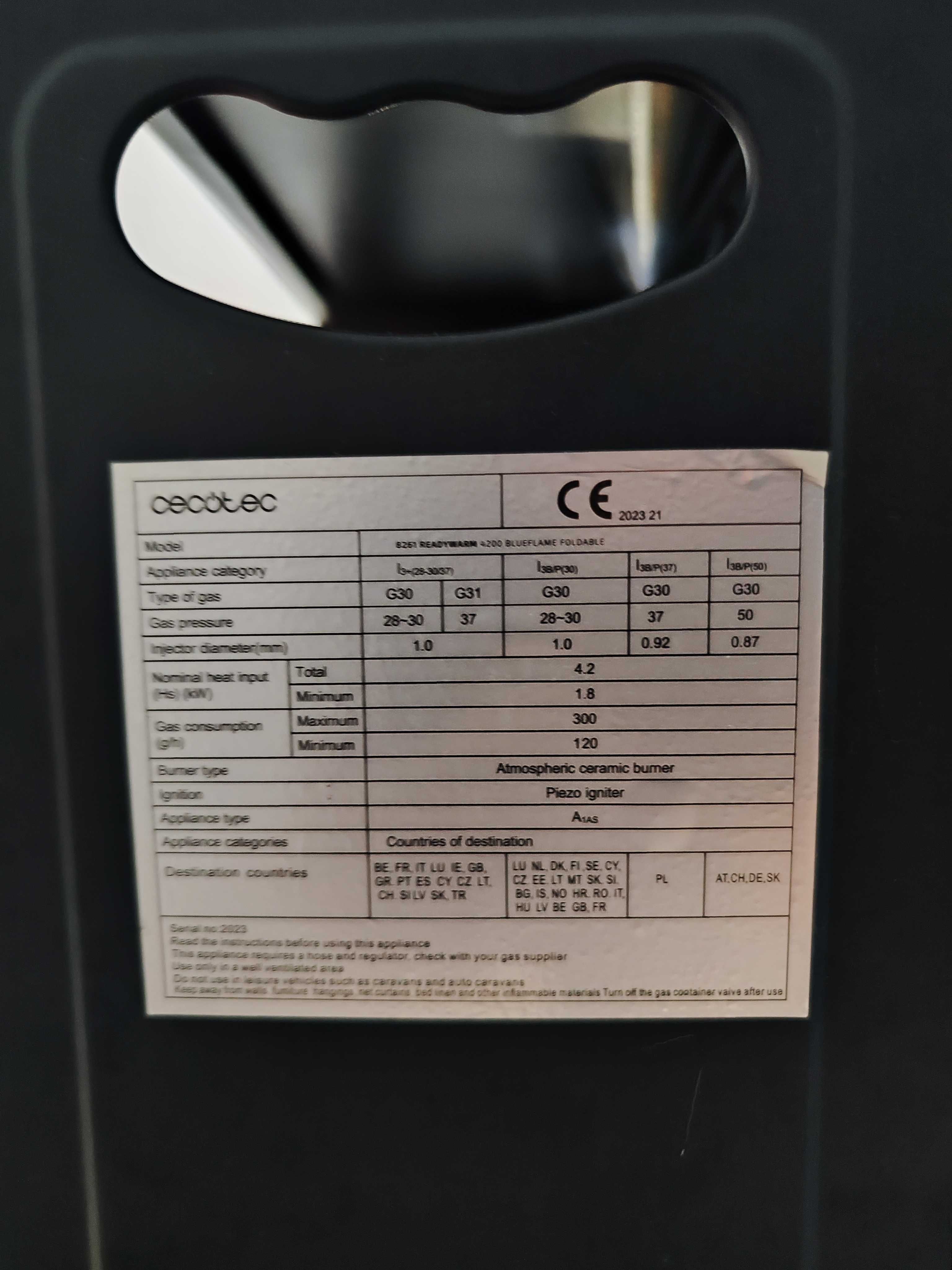 Aquecedor a Gás Cecotec ReadyWarm 4200 BlueFlame Foldable + Botija