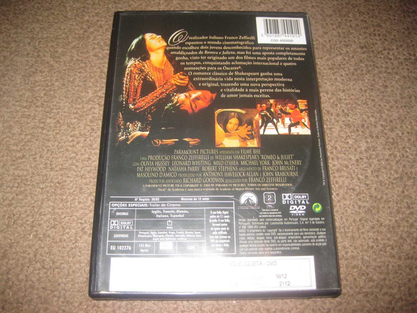 DVD "Romeu e Julieta" com Olivia Hussey/Raro!