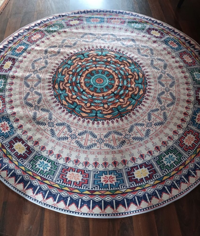 Dywan okrągły 120cm boho retro vintage antypoślizgowy