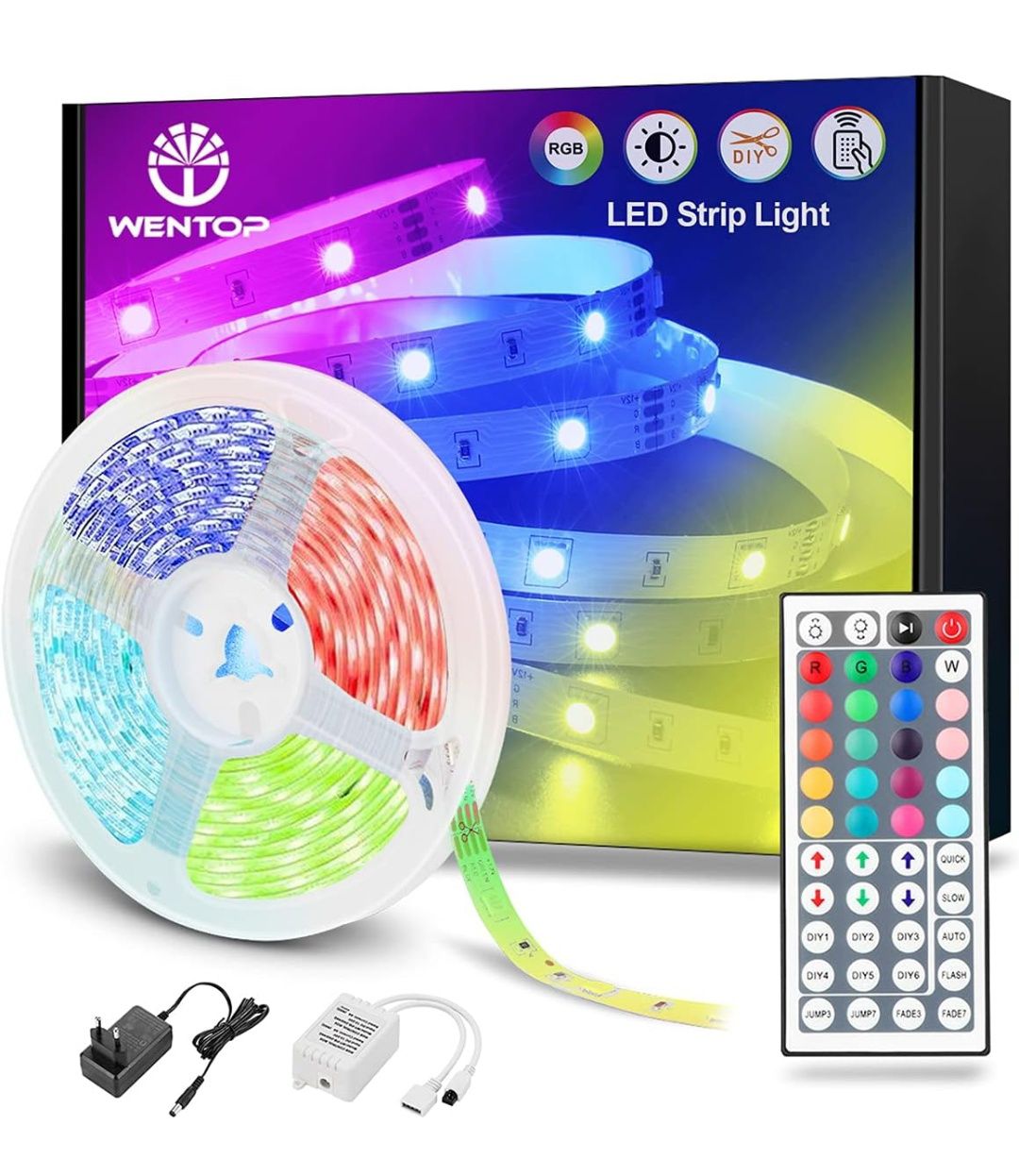 Fita led RGB 5050 5M com controlo por APP e comando wentop NOVO