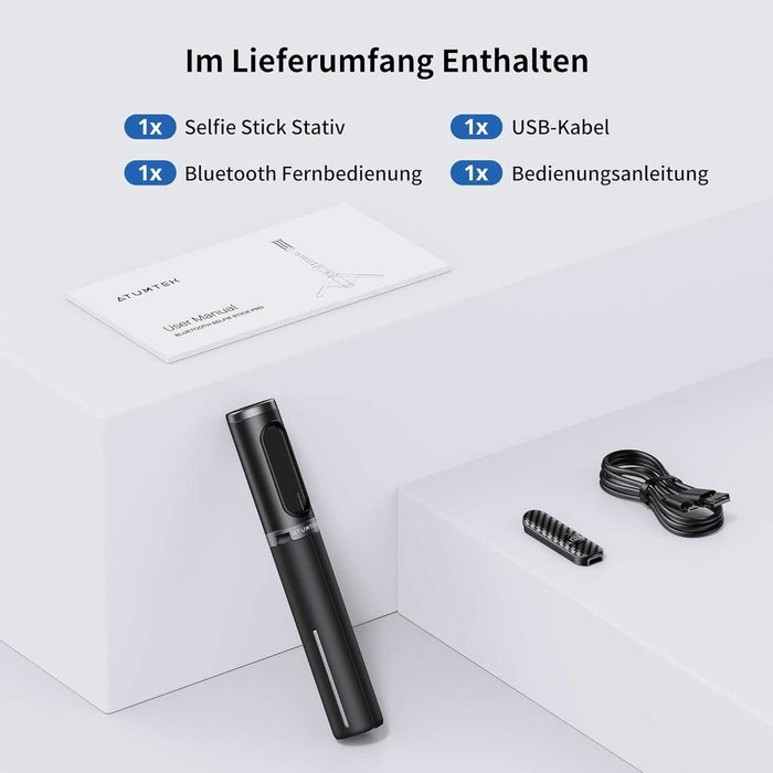 Uchwyt statyw selfie stick ATUMTEK 140cm czarny tripod do telefonu