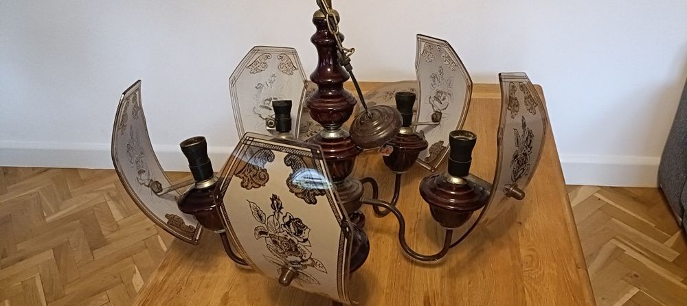 Piękny stary ceramiczny żyrandol PRL