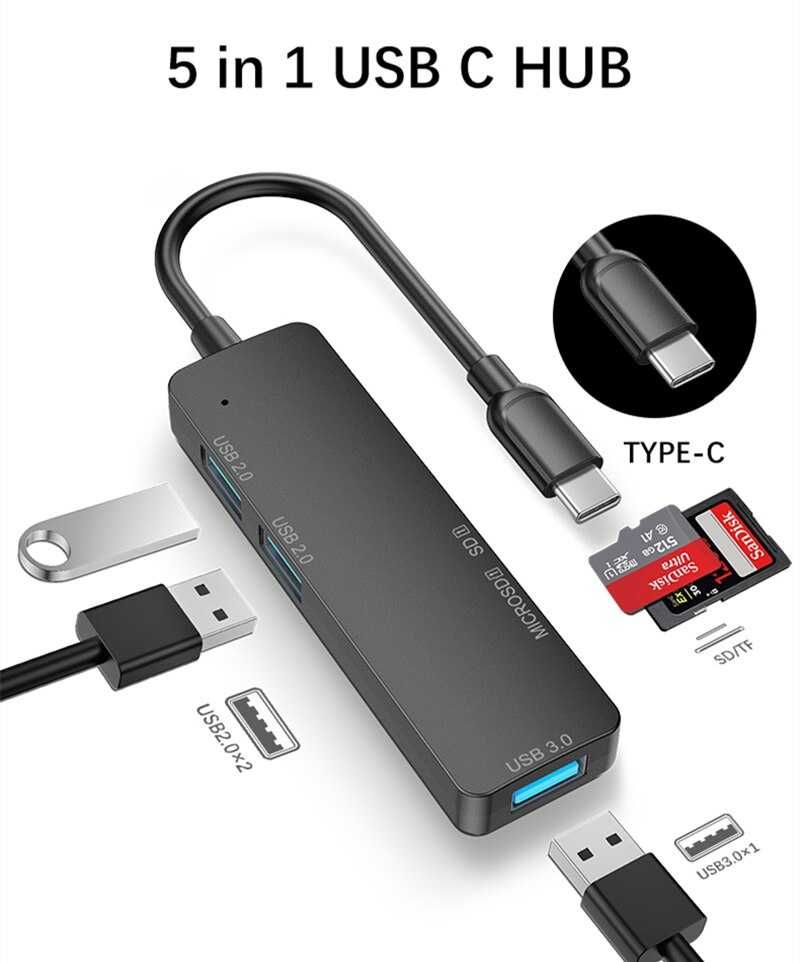 HUB USB-C, 3.0, 2.0, microSD