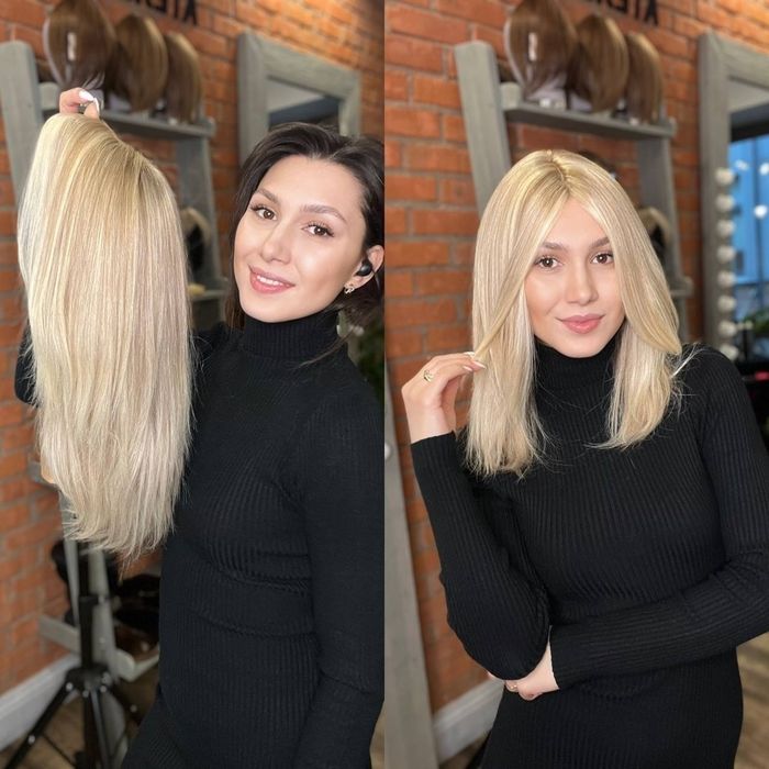 Натуральний парик пшеничний блонд Наращивание волос Wig Human Hair