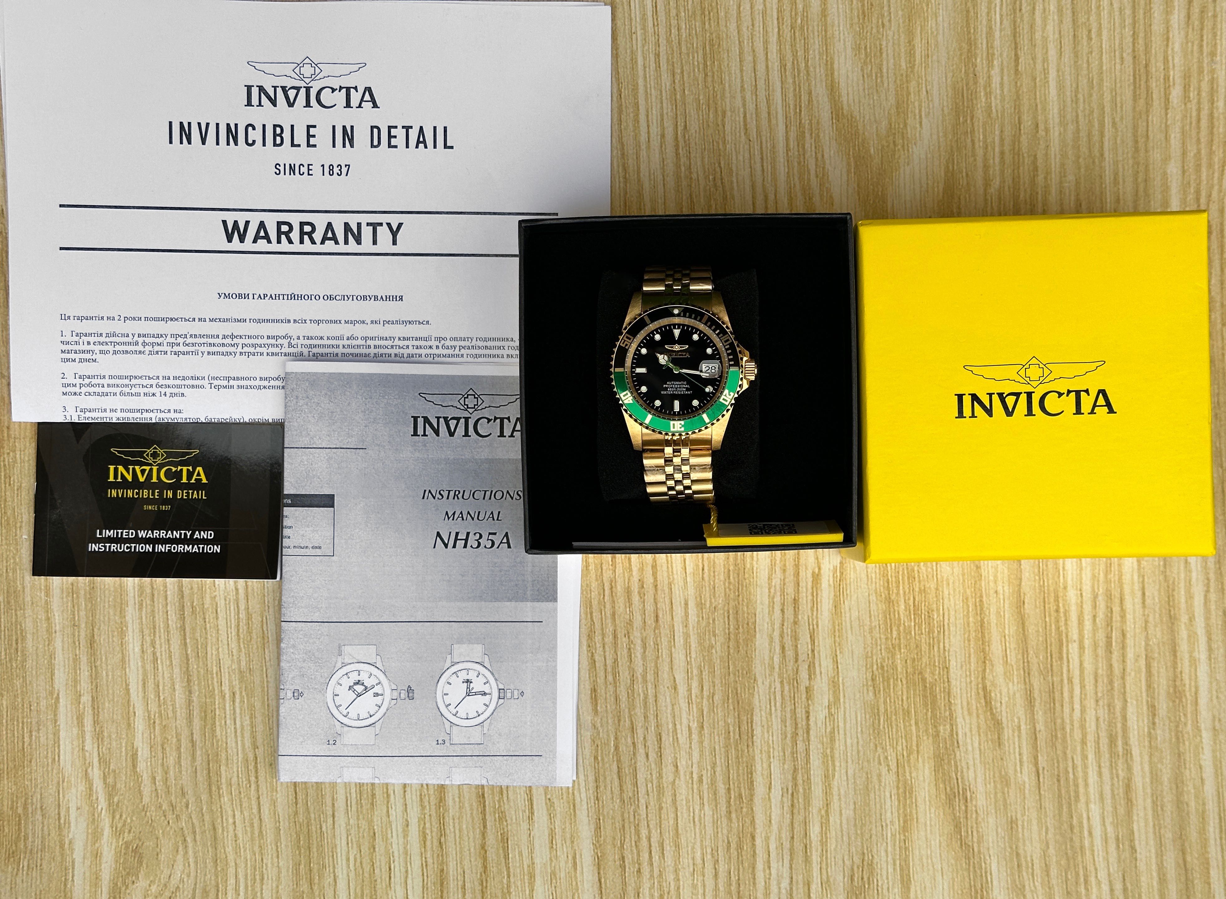 Часы Invicta 29184 Pro Diver Automatic 42 мм. Gold Green 200 MT