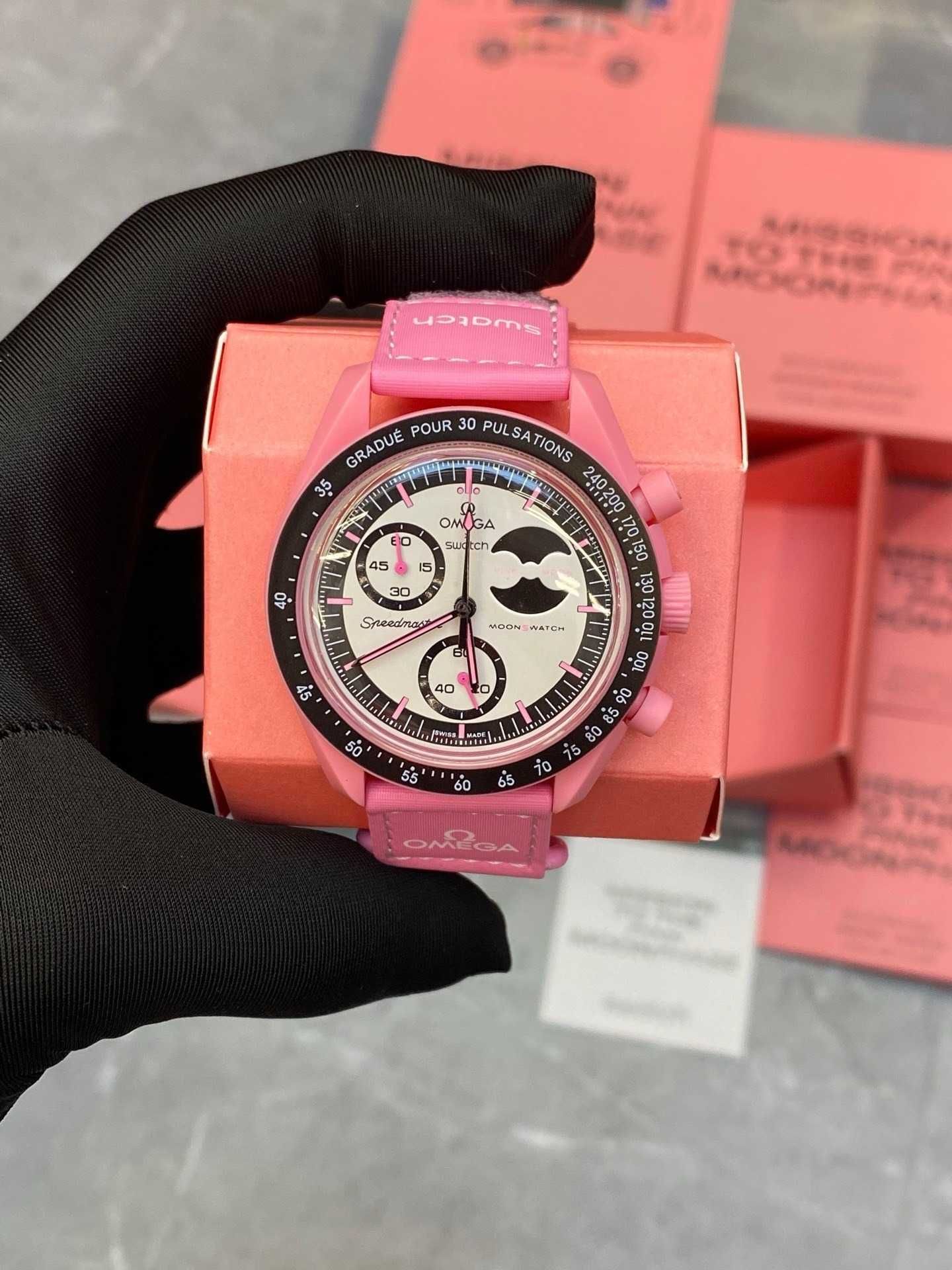 Omega x Swatch Różowa Księżyc SO33P100 - zegarek dobry stan