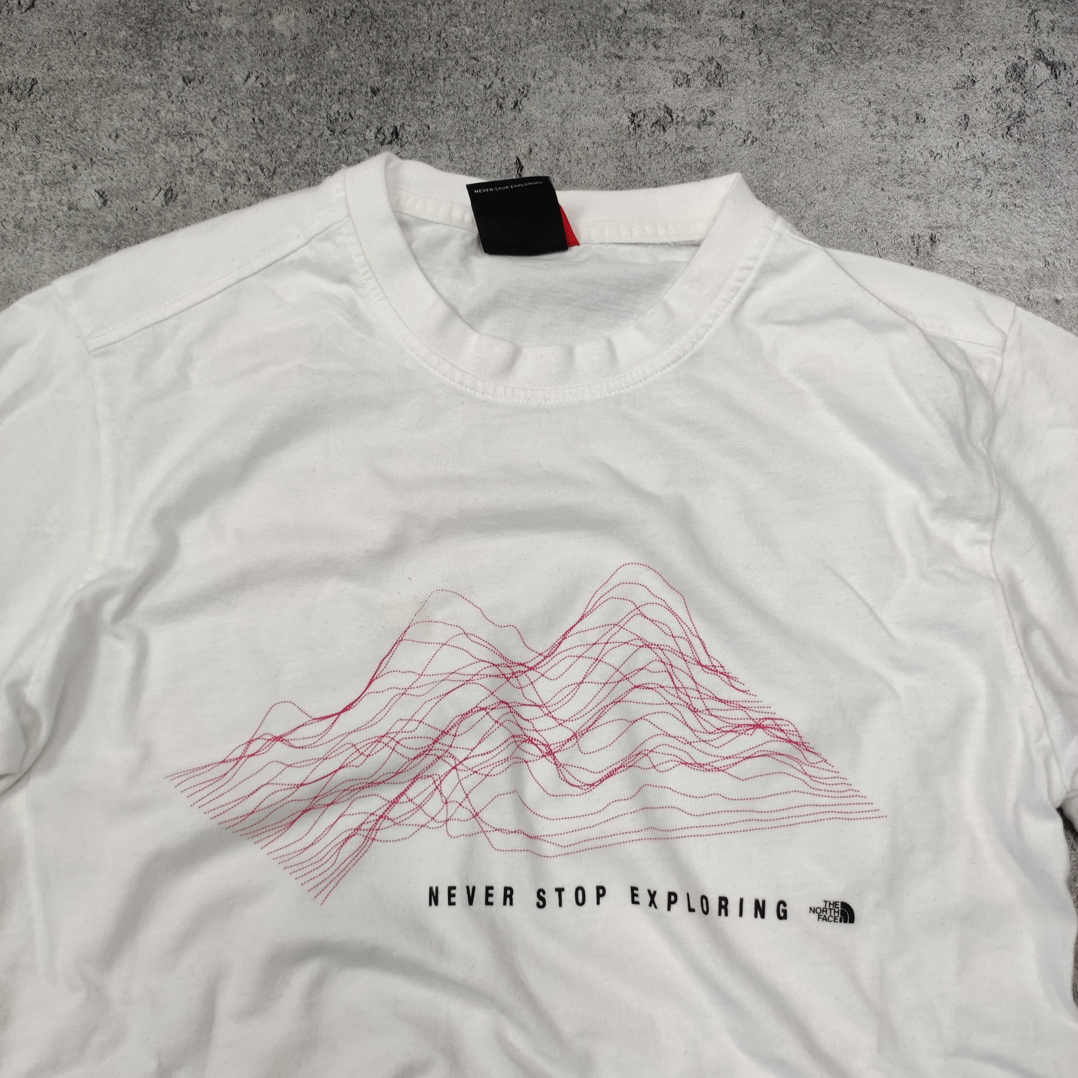 DAMSKA Koszulka Trekking Biała Duża Grafika Góry The North Face TNF
