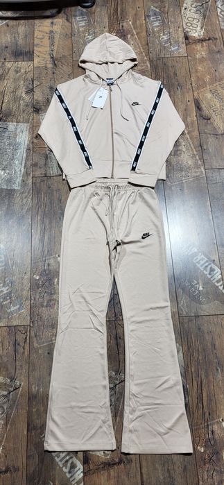 Beżowy dres Nike damski masełko bawełna premium zasuwany kaptur S