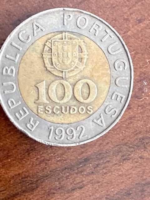 3 moedas bimetálicas 100 escudos (100$00), 1992, bordo com 10 sectores