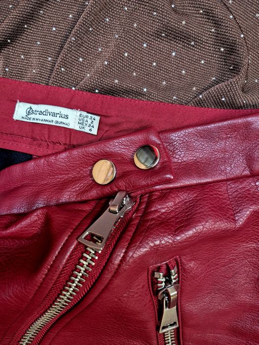 Stradivarius burgundowa spódniczka z ekoskóry r.34 XS