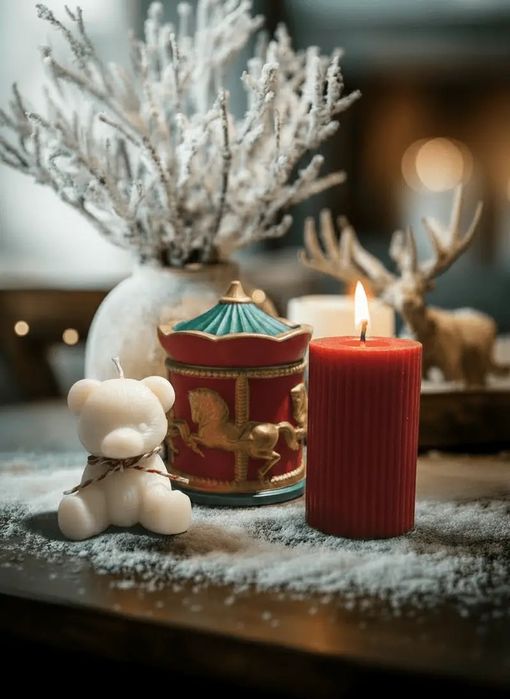 Conjunto Artesanal Velas aromáticas e Porta-joias Carrossel de Natal