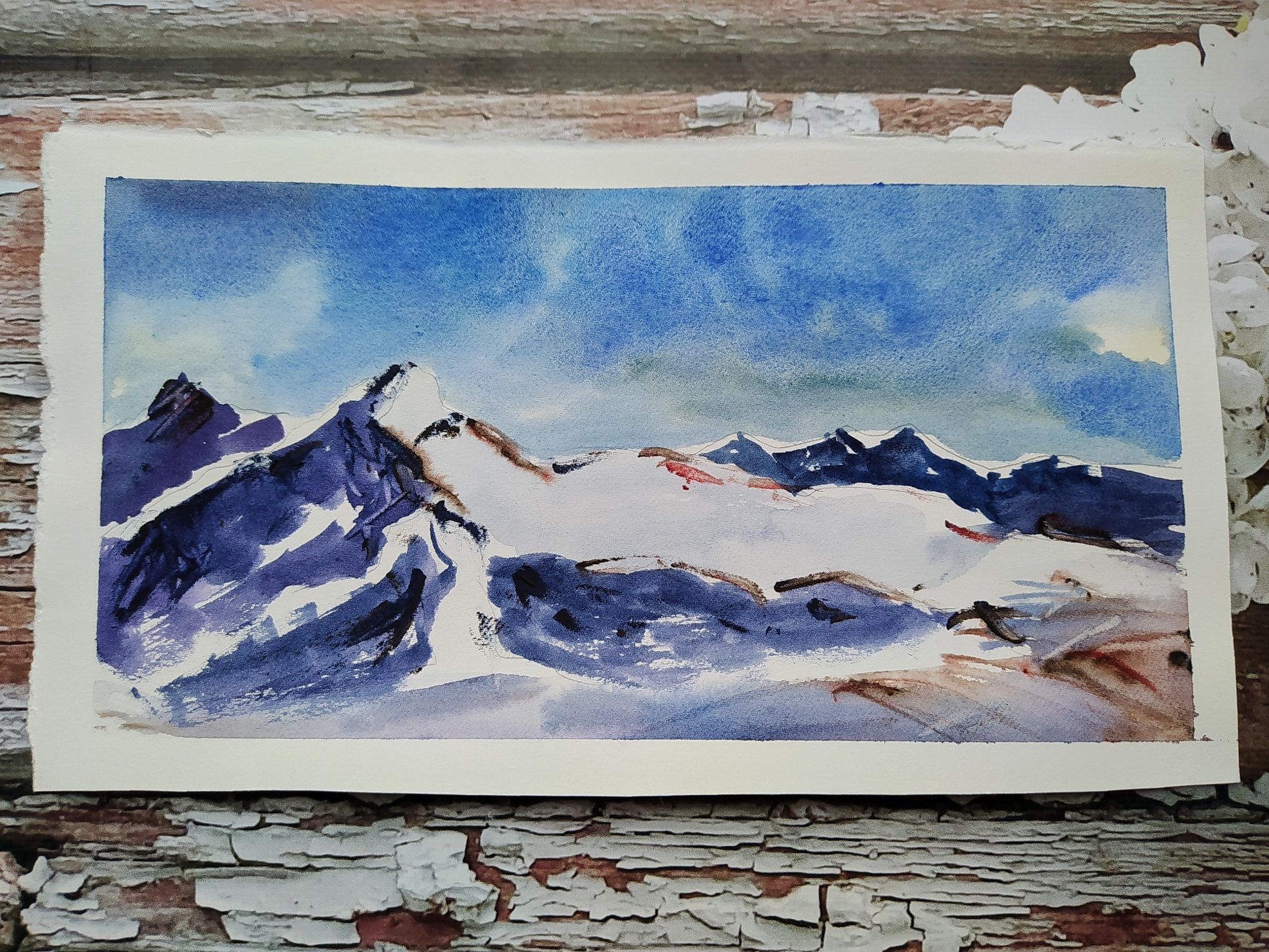 Картина пейзаж зимний,горы