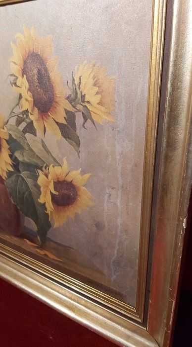 Obraz olejny na płótnie w złotej ramie słoneczniki Walter Richter!
