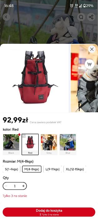 Plecak dla psa 4-8kg