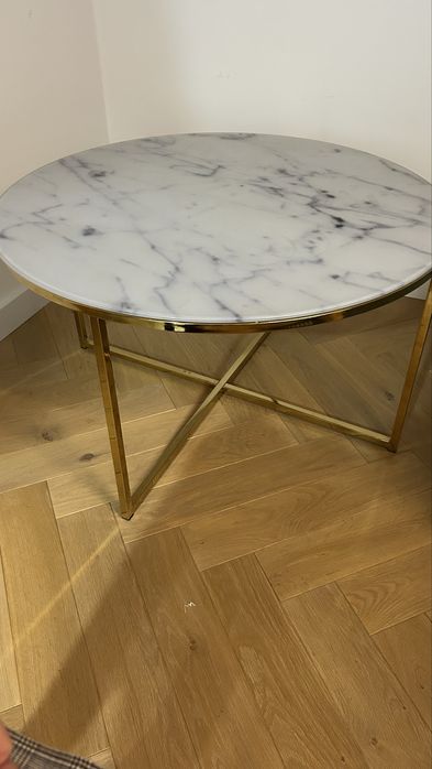 Stolik szklany blat biały marmur zloty 80cm