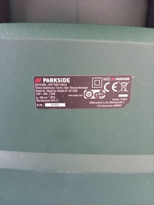 Садовий електрокультиватор Parkside PEBH 1500 B2, культиватор парксайд