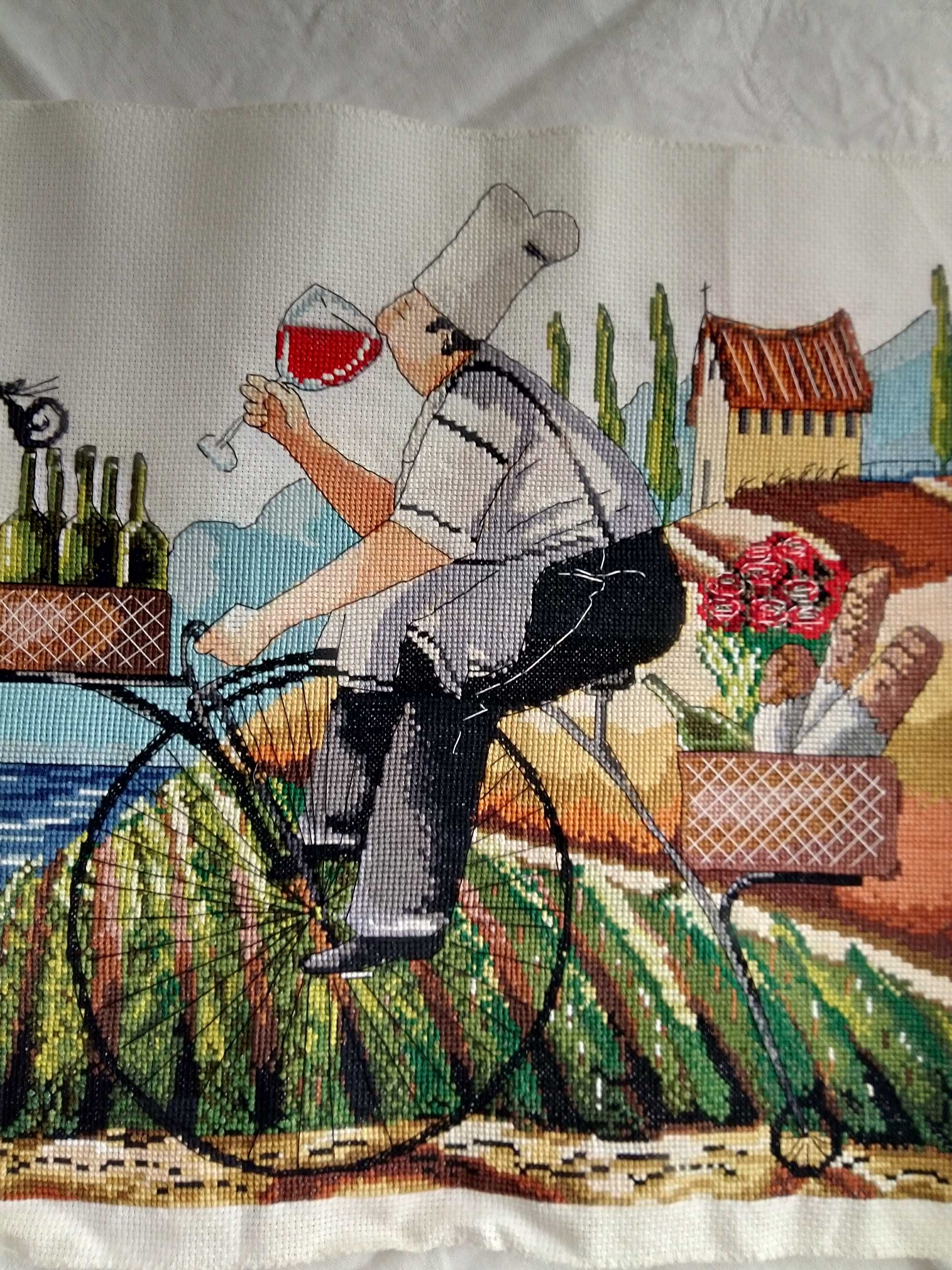 obraz "Wino i kot" - haft krzyżykowy
