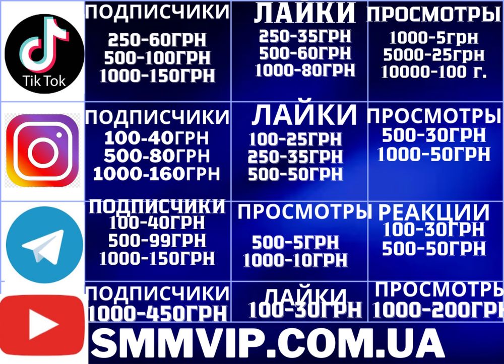 Просування инстаграм тик ток телеграм ютуб фейсбук подписчиков лайков