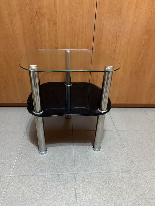 Stolik szklany czarno srebrny