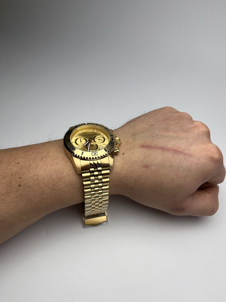 Invicta 48382, золотистий чоловічий годинник, инвикта хронограф