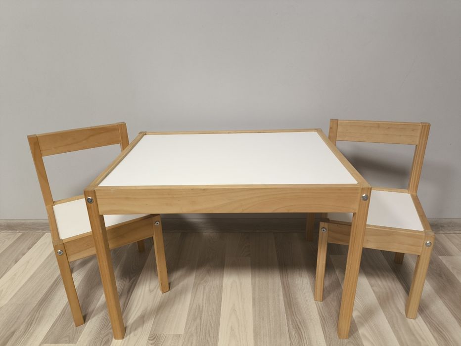IKEA LATT Stolik dziecięcy i 2 krzesła biały/sosna