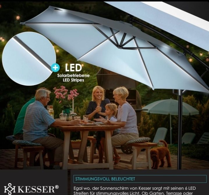 Parasol ogrodowy 300cm LED