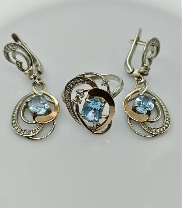 Серебряный набор 925 пробы серьги и кольцо