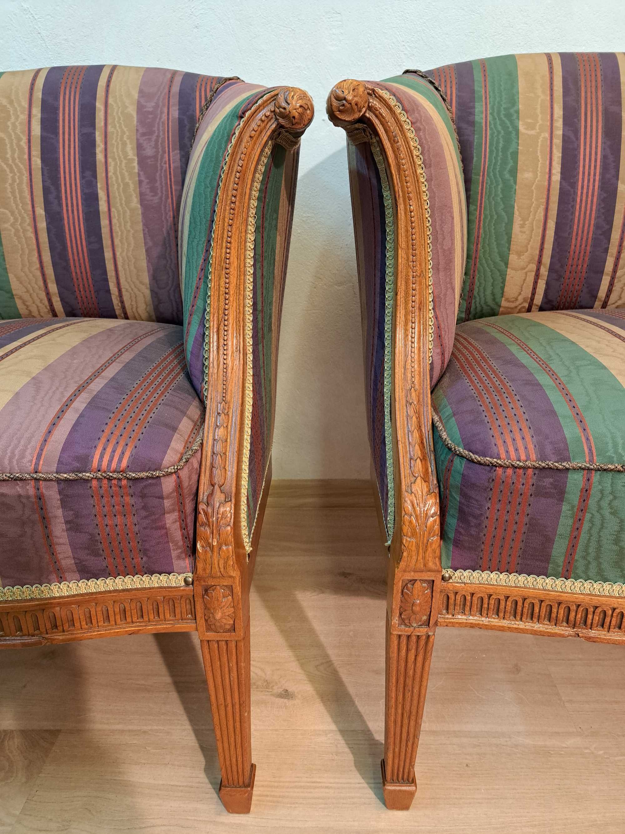 Sofa kanapa fotele wypoczynek Ludwik Filip francuski jedwab XIX W