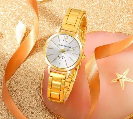 Złoty zegarek – modny, stylowy – GRATISY - 1szt