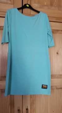 miętowa krótka sukienka mini bawełniana rękaw 3/4 z zamkiem na plecach
