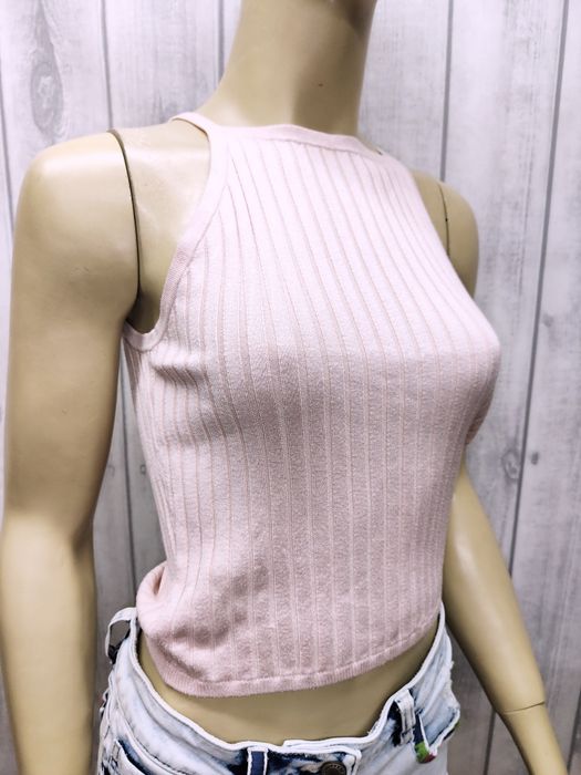 Bluzka na ramiączkach crop top prążkowany wiskoza dekolt helter 38 40