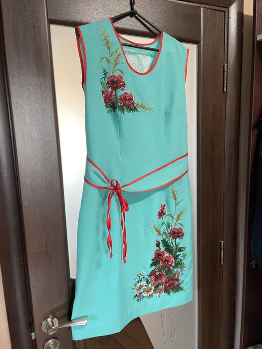 Плаття бірюзовий (ручна вишивка) бісер. Габардин, Чеський бісер