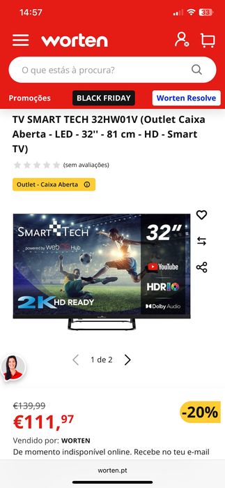 Vendo Smart TV da marca SMARTECH de 32 polegadas de por 100€