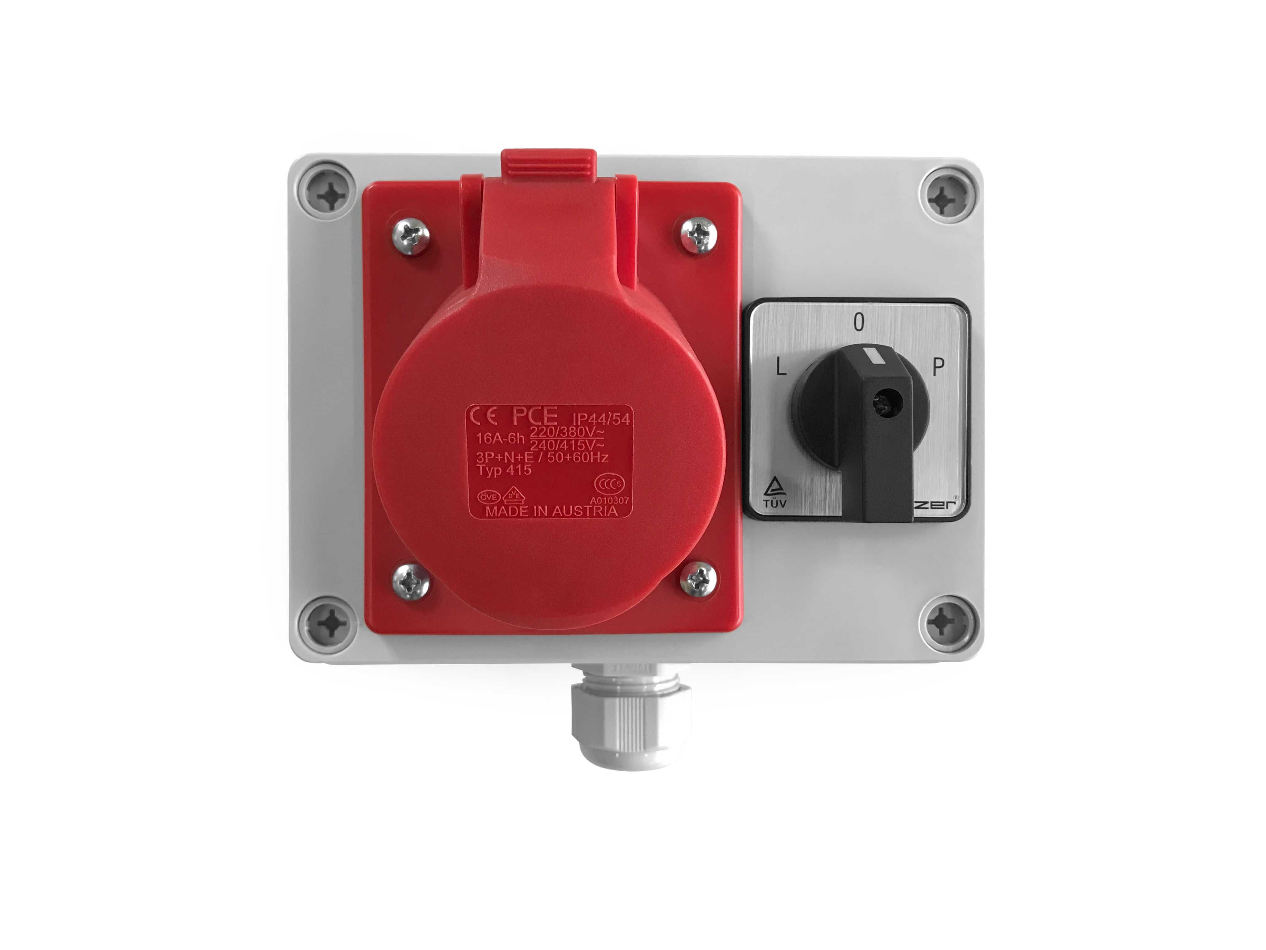 Rozdzielnica elektryczna z wyłącznikiem L-0-P, gniazdo 1x16A 5P 400V