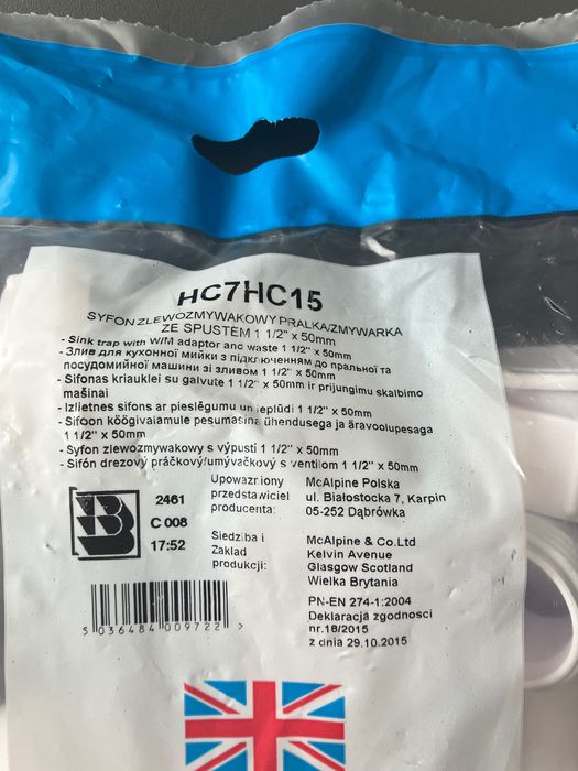 Syfon zlewozmywakowy HC7 z podłączeniem do pralki lub zmywarki
