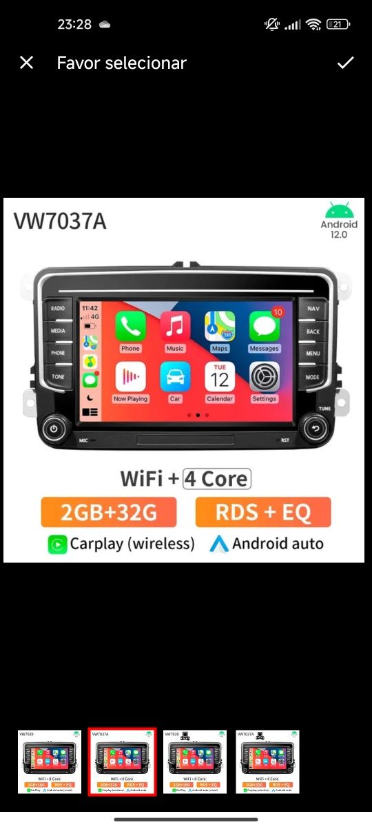 Radio 2DIN 2GB/32GB RDS+EQ Android VW, Skoda, Seat