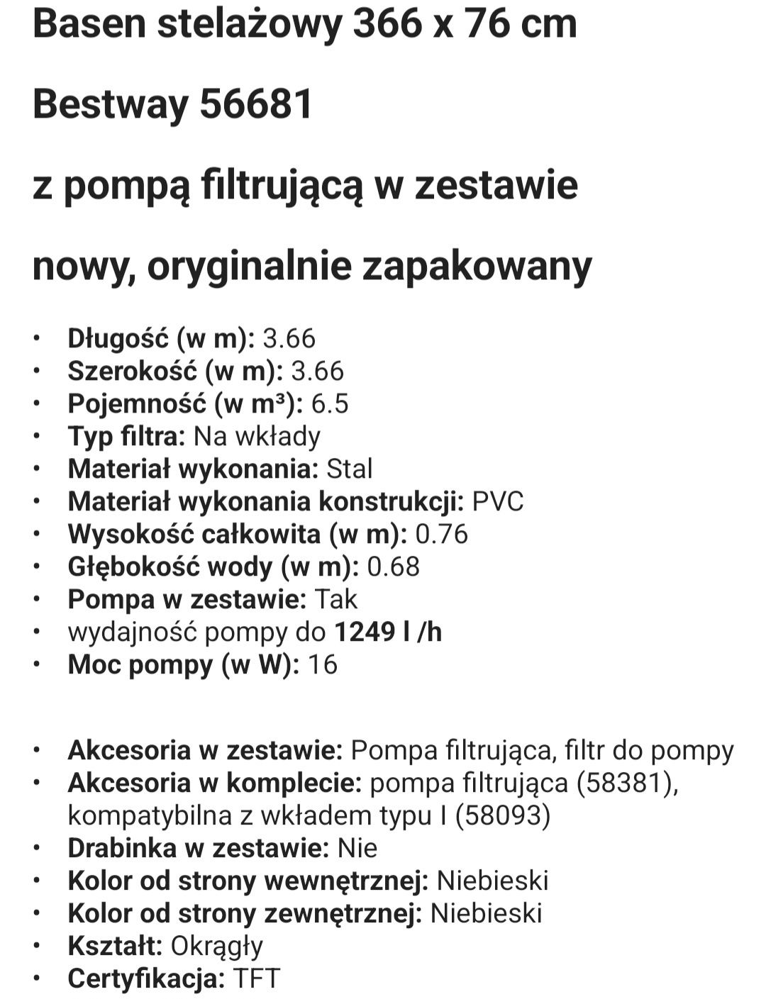 Basen nowy z pompą filtrującą