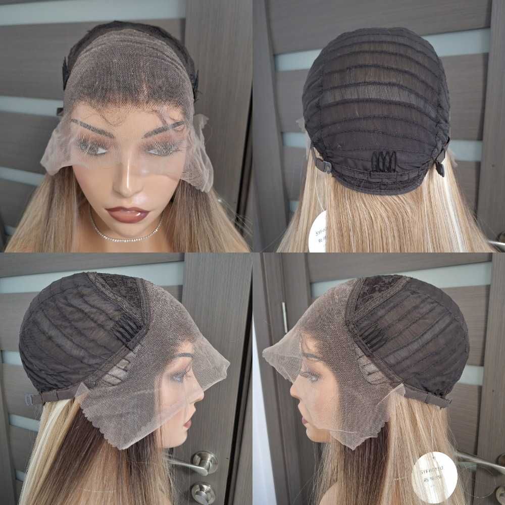 Peruca longa loira com renda shatush